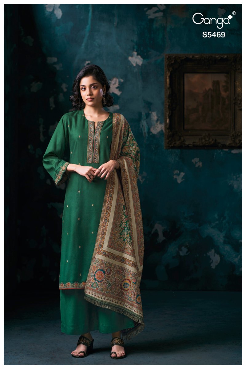 Kristen 5469 By Ganga Pure Pashmina Dress Material
